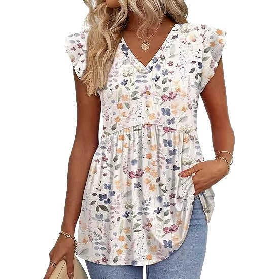 Comfortable Women's Style Clothes Pleated Sleeve Women's T-shirt