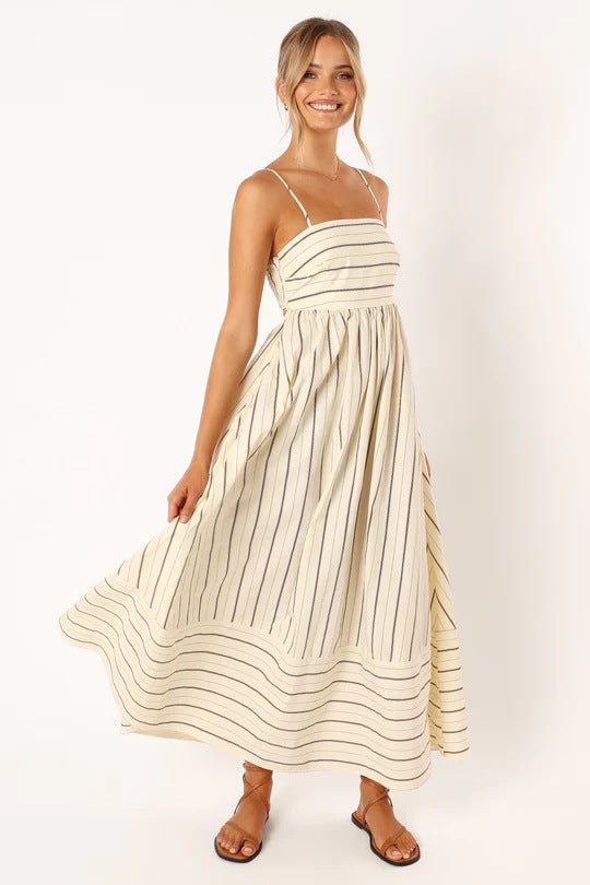 Striped Sleeveless Sling Backless Large Swing Dress