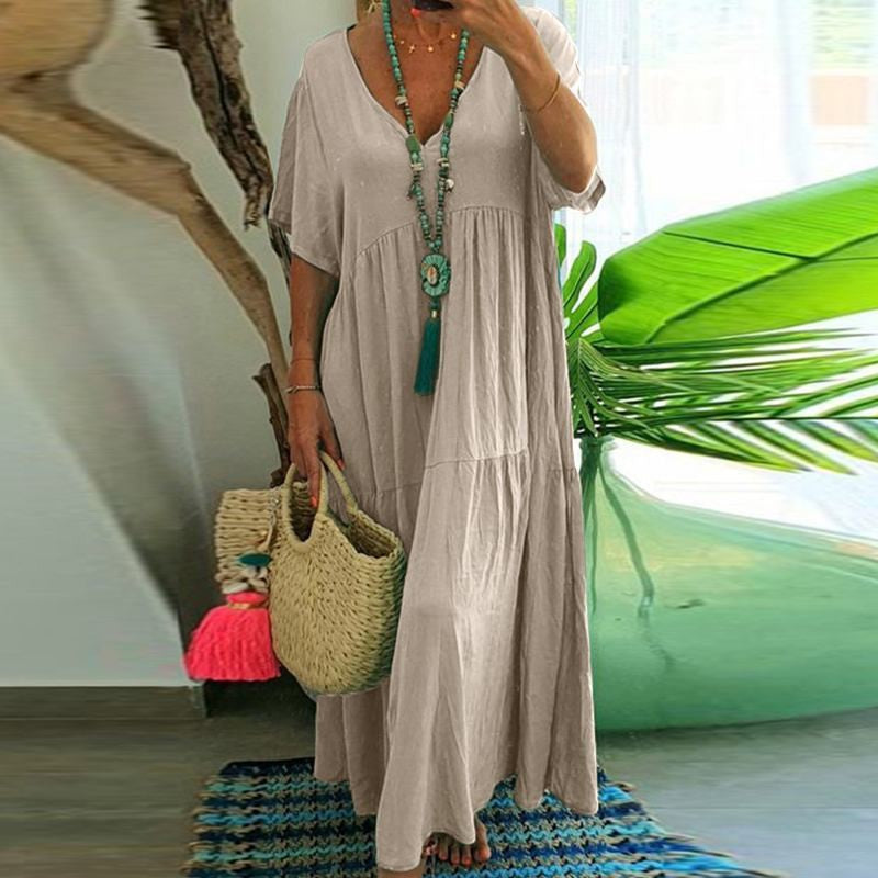 Women's Solid Color Loose Sleeve Large Swing Dress