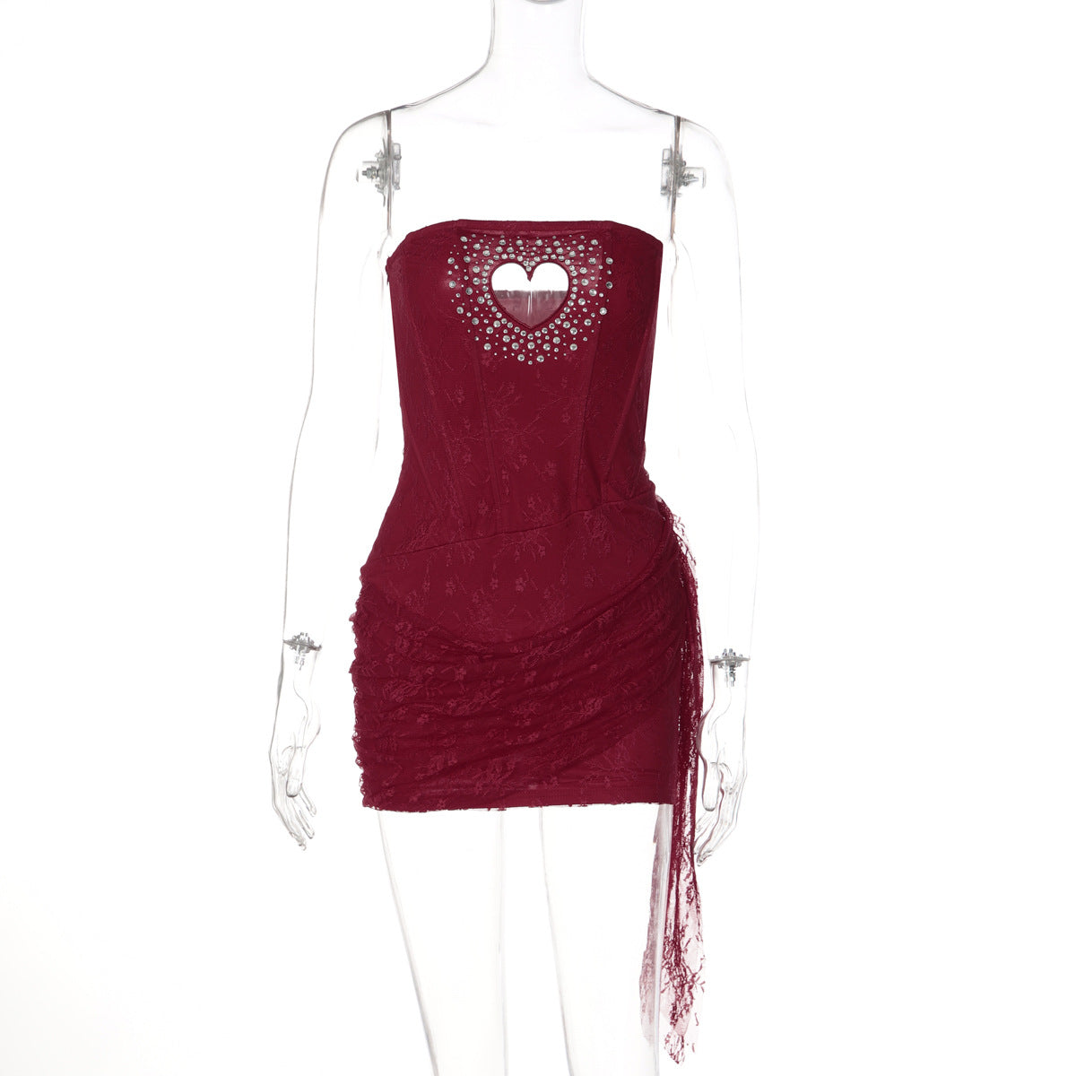 Women's Fashion Rhinestone Heart-shaped Sexy Tube Stitching Lace Dress