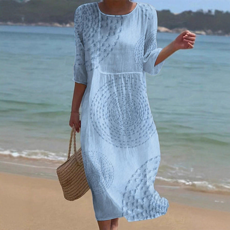 Women's Summer Loose Round Neck Fashion Long-sleeved Dress