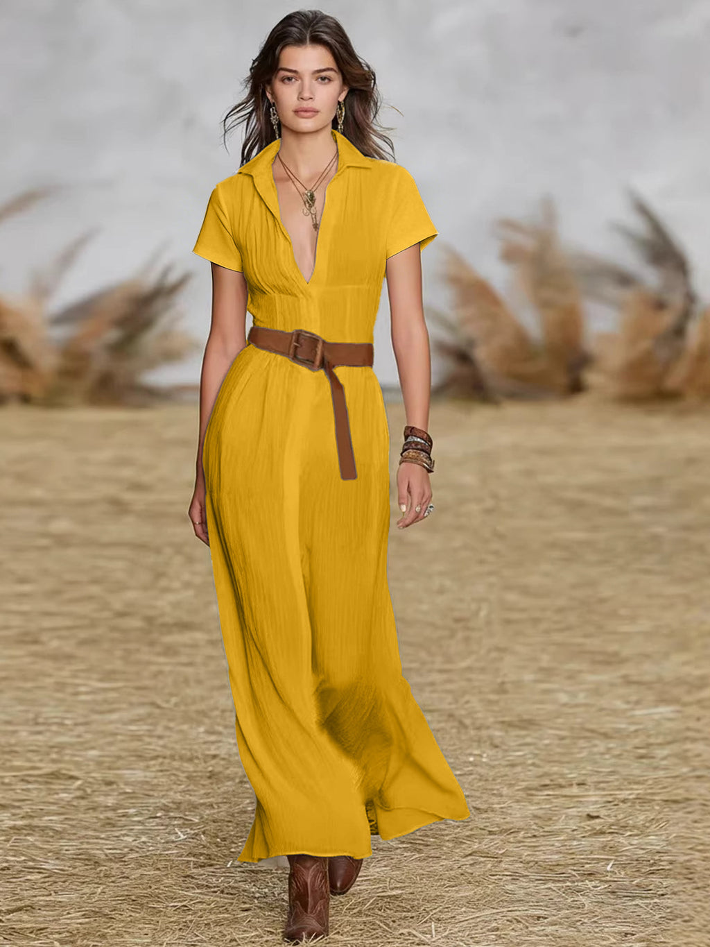 Trendy Holiday Western Bohemian Beach Collar Blouses