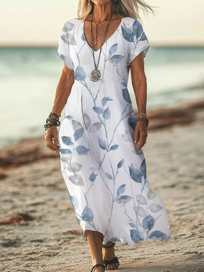 Women's Creative Floral Summer Sleeve Midi Dress