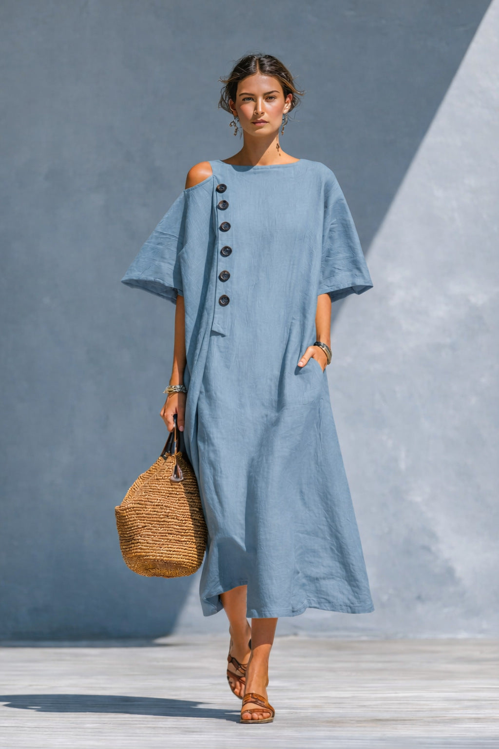 Women's Summer Loose Slimming Mid-length Button Dress