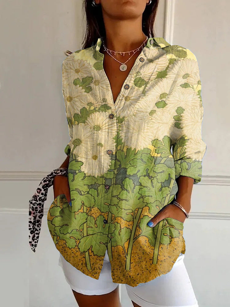 Women's Shirt Summer Trendy Printed Floral Sleeve Pattern Blouse