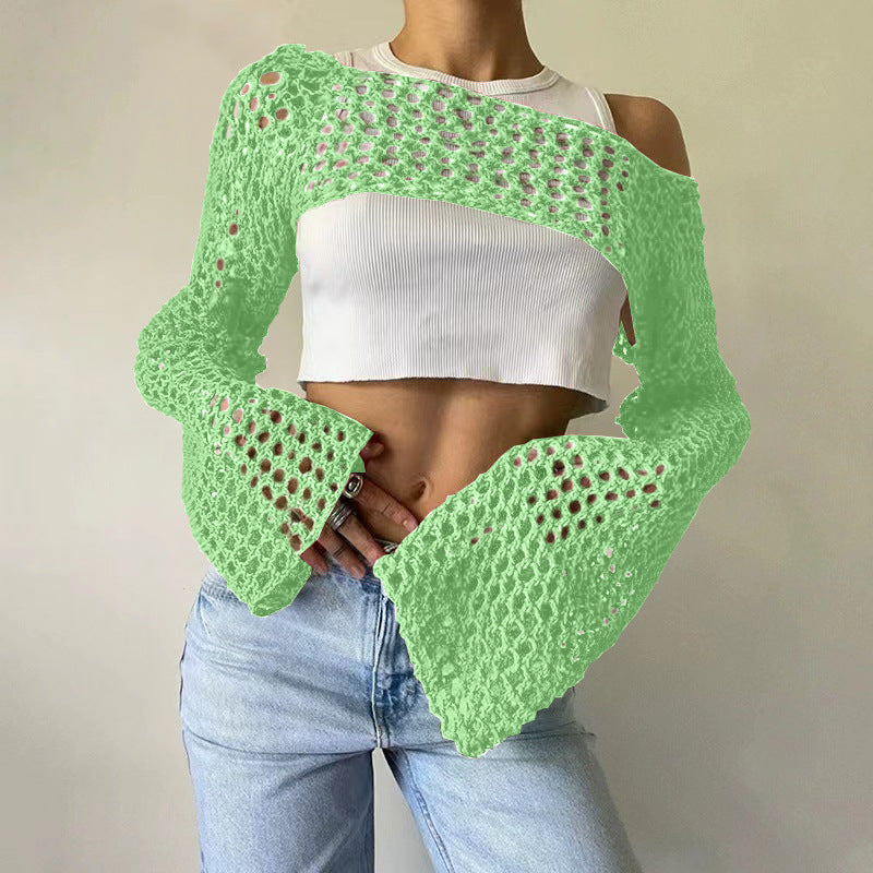 Cutout Solid Color Round Neck Long Sleeve Women's Sweater