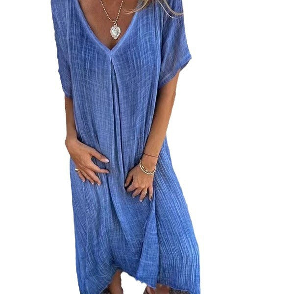 Women's Spring Fashion Cotton Linen Collar Dress