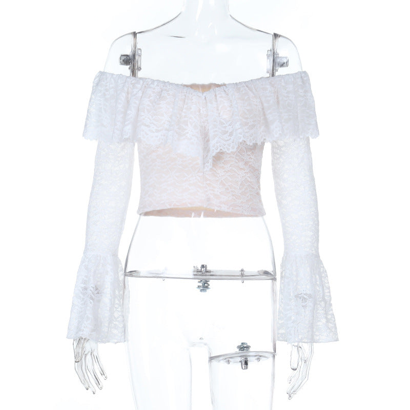 Women's Lace Ruffled Long-sleeved Autumn Solid Color Tops