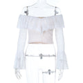 Women's Lace Ruffled Long-sleeved Autumn Solid Color Tops