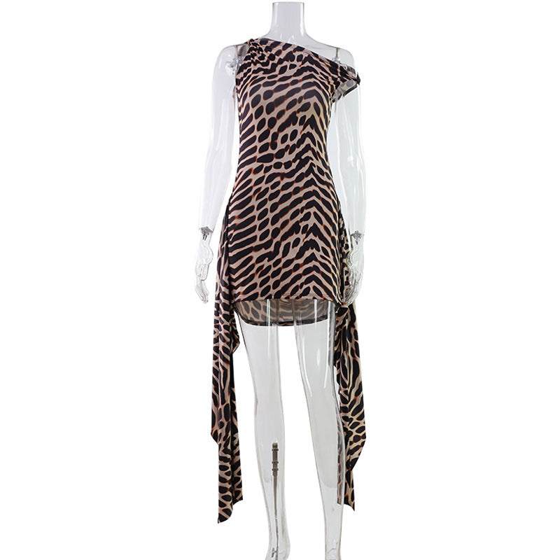 Women's Fashion Temperament Printed Waist Slimming Sheath Dress