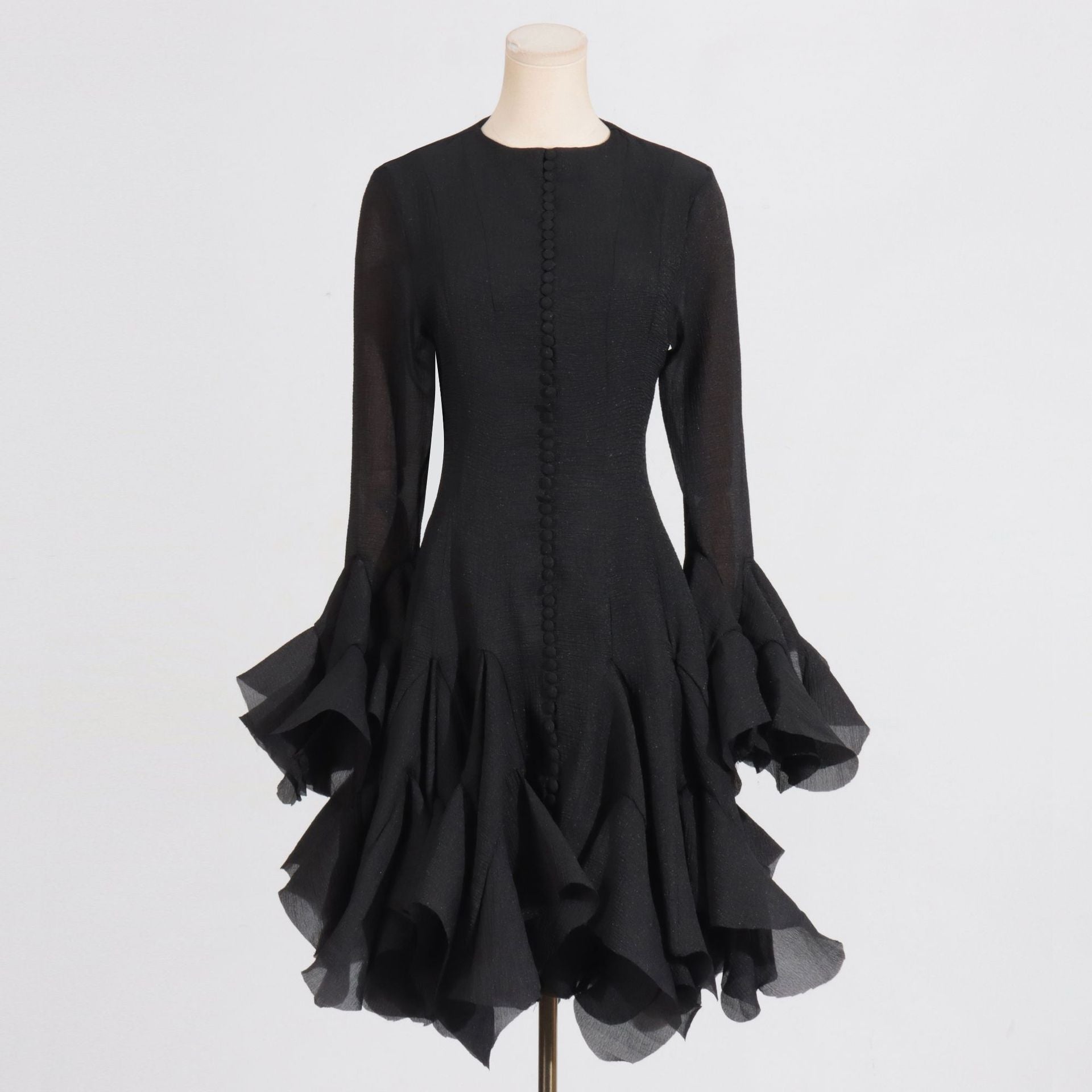 Women's Ruffled For Summer Fashion High Collar Long Sleeve Dress
