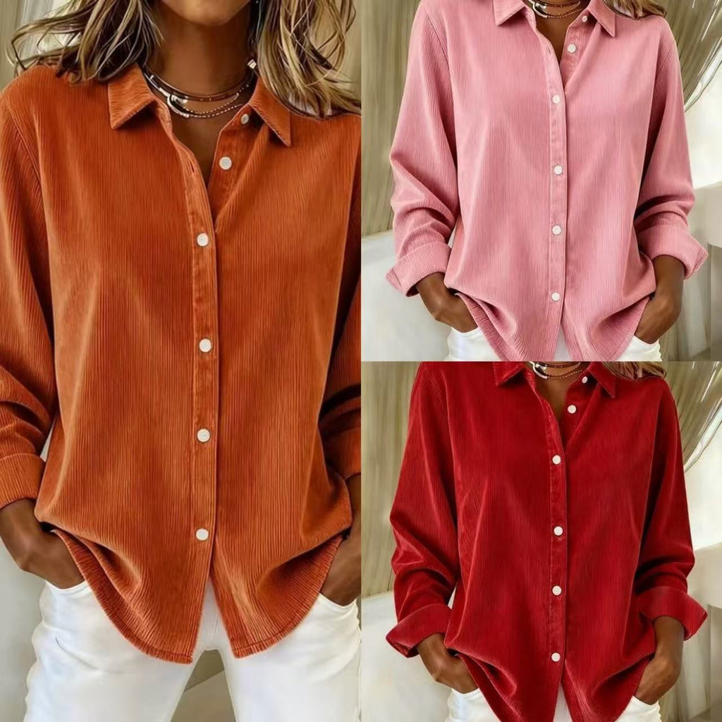 New Graceful Women's Corduroy Casual Shirt Blouse