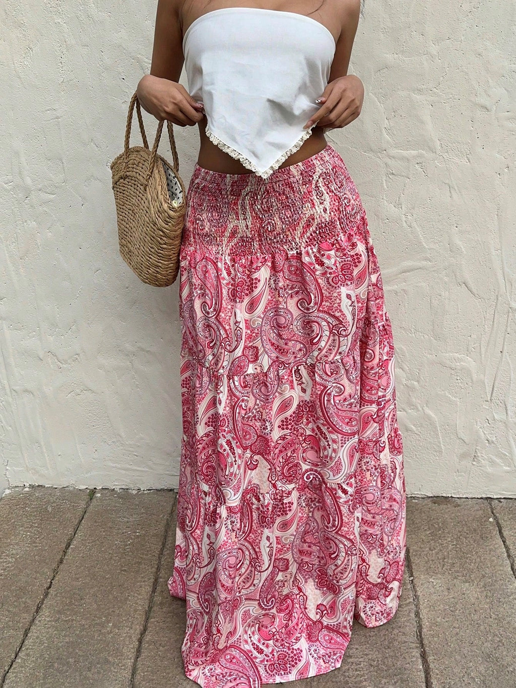 Vacation Style Elastic Waist Long Dress Skirt