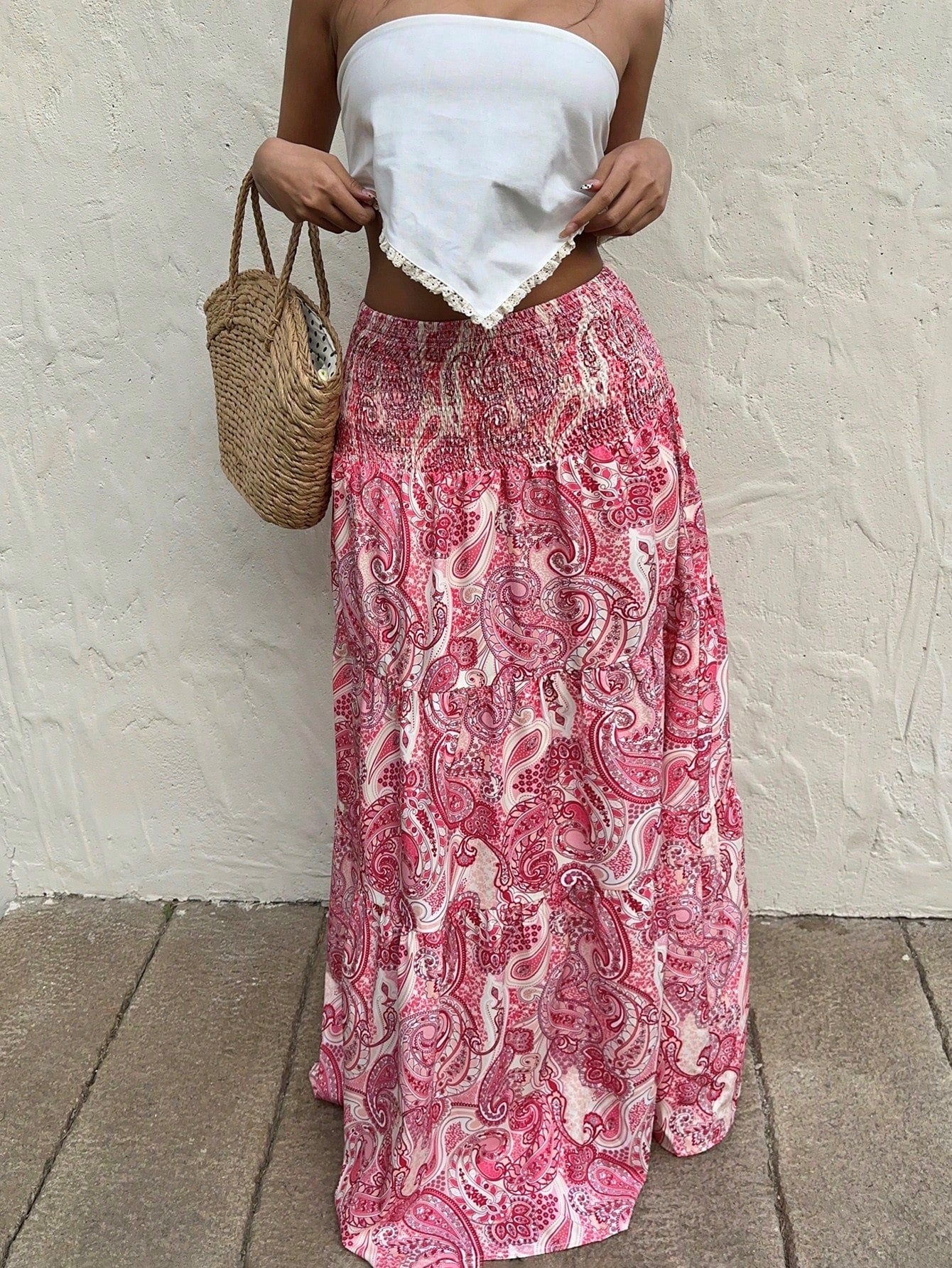 Vacation Style Elastic Waist Long Dress Skirt