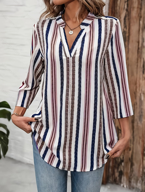 Women's Fashion Wear Shirt Striped Print Blouse