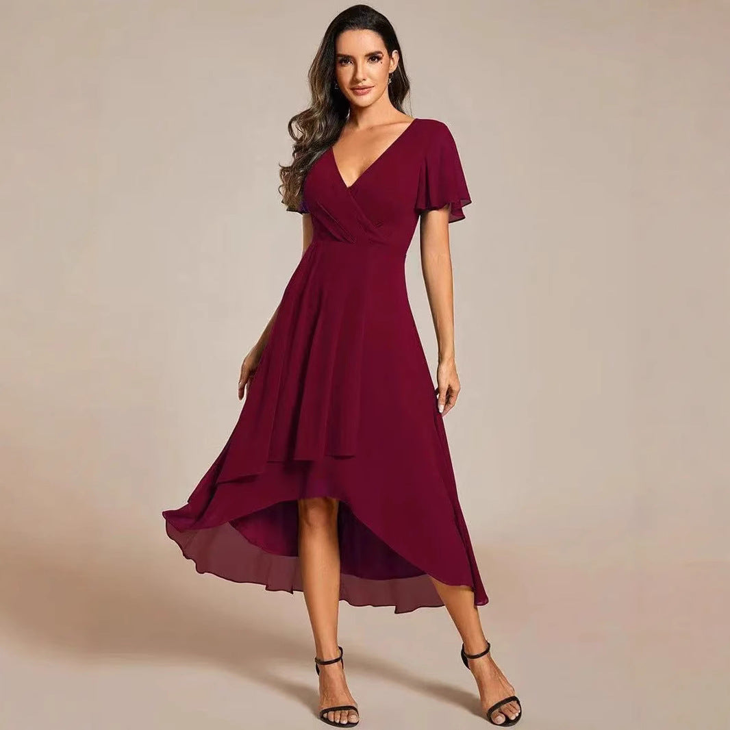 Summer Solid Color Ruffle Sleeve Chiffon Dress
