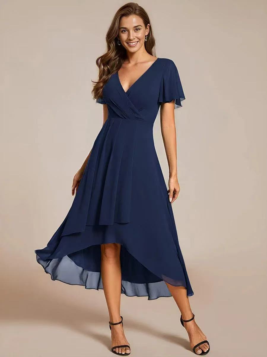 Summer Solid Color Ruffle Sleeve Chiffon Dress