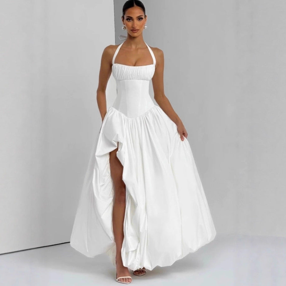 Beautiful Vacation Tight Waist Slimming Slit Fishbone Dress