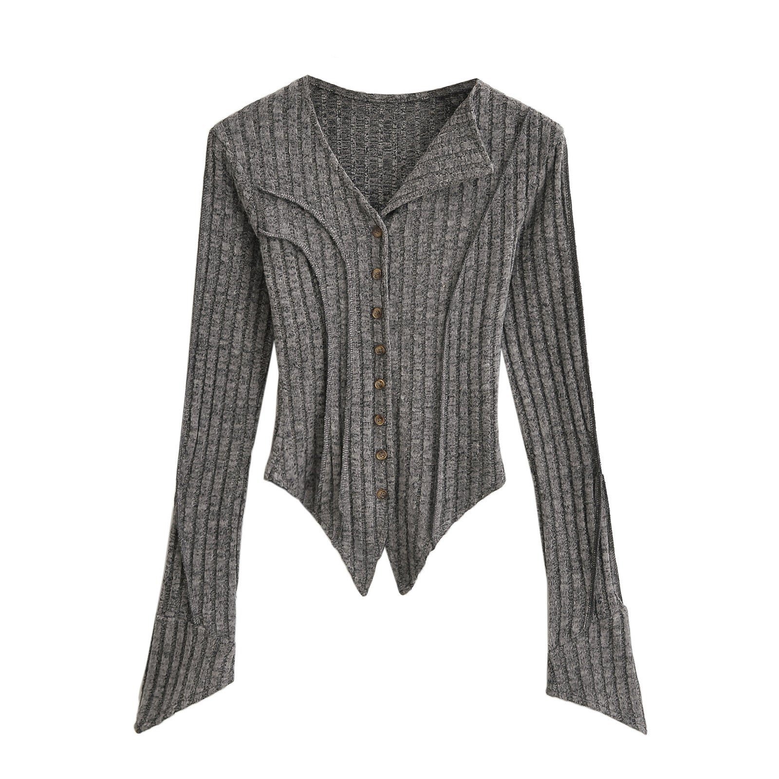 Design Irregular Reverse Line Sunken Stripe Knitted Cardigans