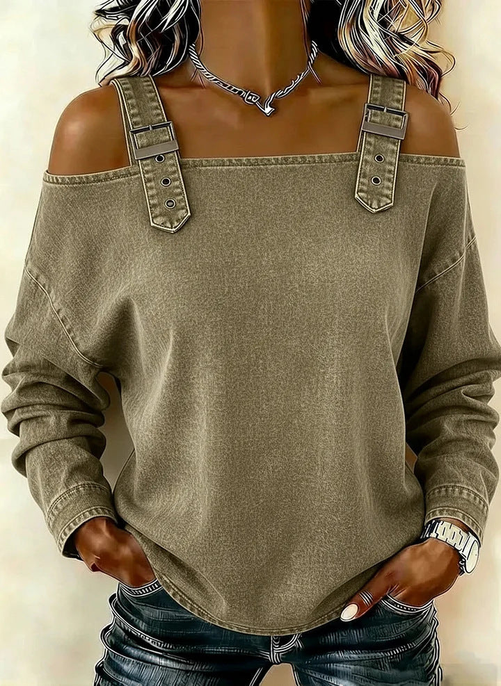 Women's Autumn Tie Shoulder Strap Long Sleeve Tops
