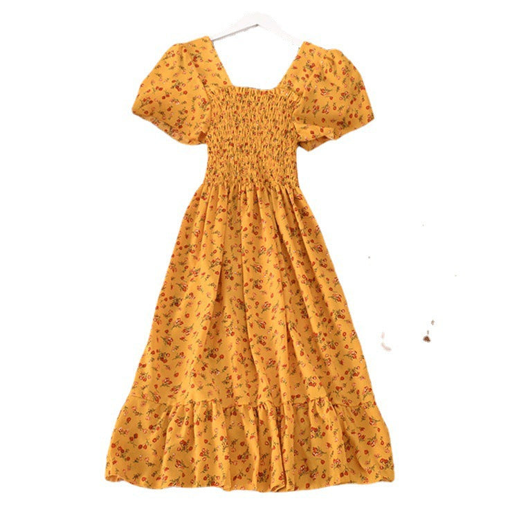 Women's French Style Retro Square Collar Floral Small Dress