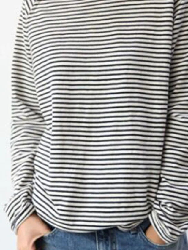 Women's Casual Loose Round Neck Raglan Long Sleeve Striped Printed Women's T-shirt