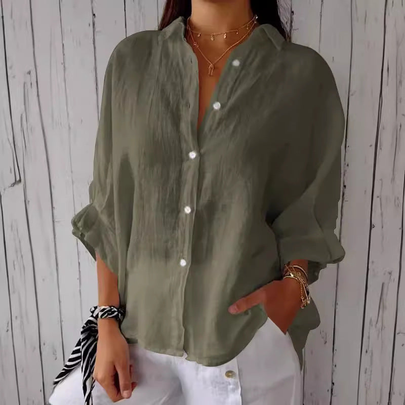 Spring Cotton Linen Back Design Shirt Blouse