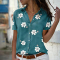 Women's Fashion Casual Sleeve Button Flower Print Blouse