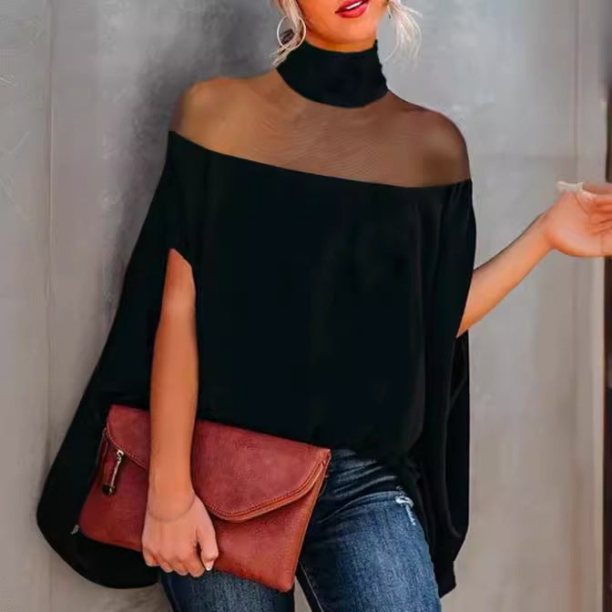 Four Shoulder Cloak Type Loose-fitting Batwing Sleeve Women's T-shirt