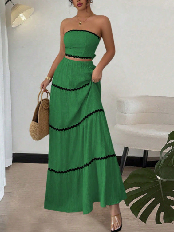 Leisure Graceful Tube Lace Long Stitching Dress