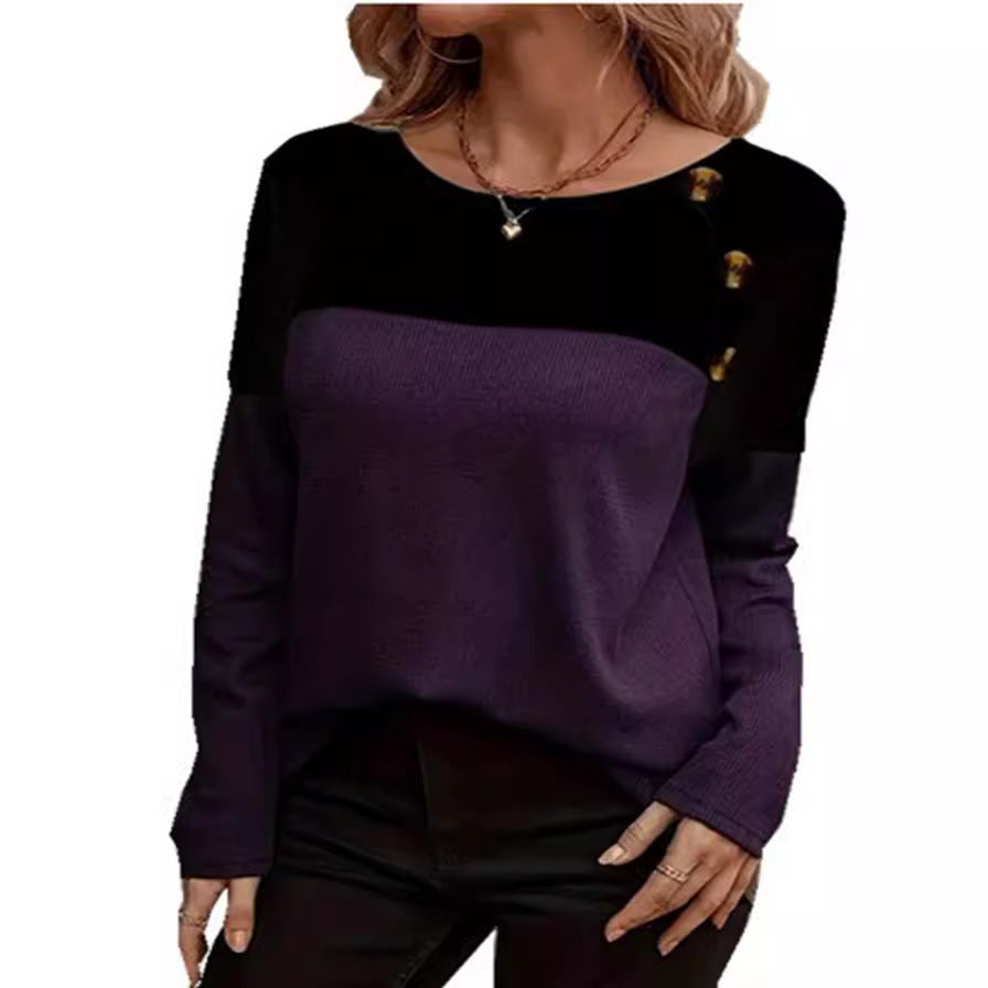 Charming Classic Women's Color Matching T-shirt Blouse