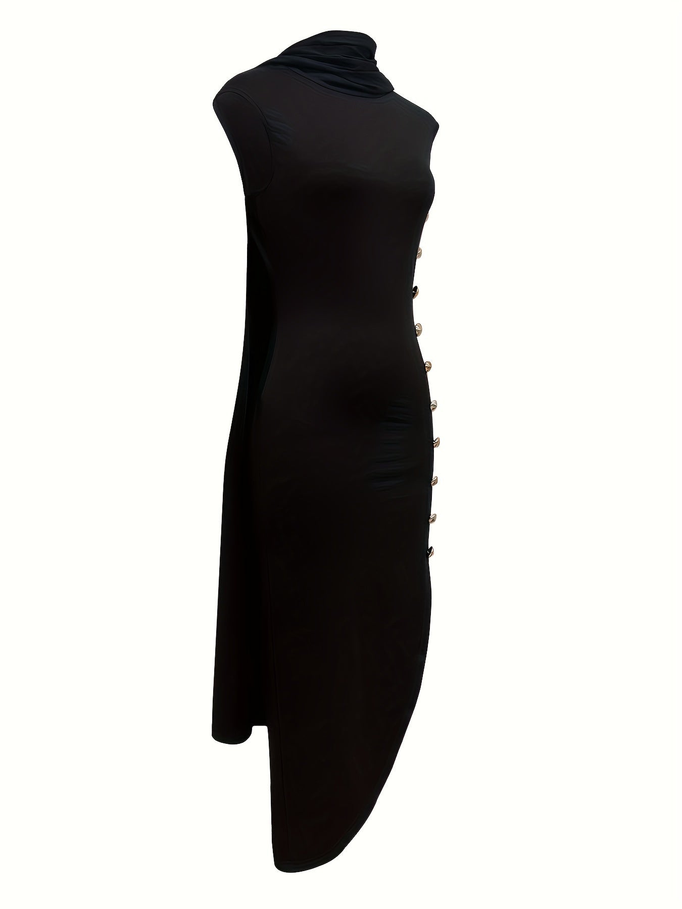 Women's Solid Color Buttons Side Slit Shawl Collar Dress