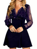 Stitching Solid Color Long Sleeve Sexy Dress