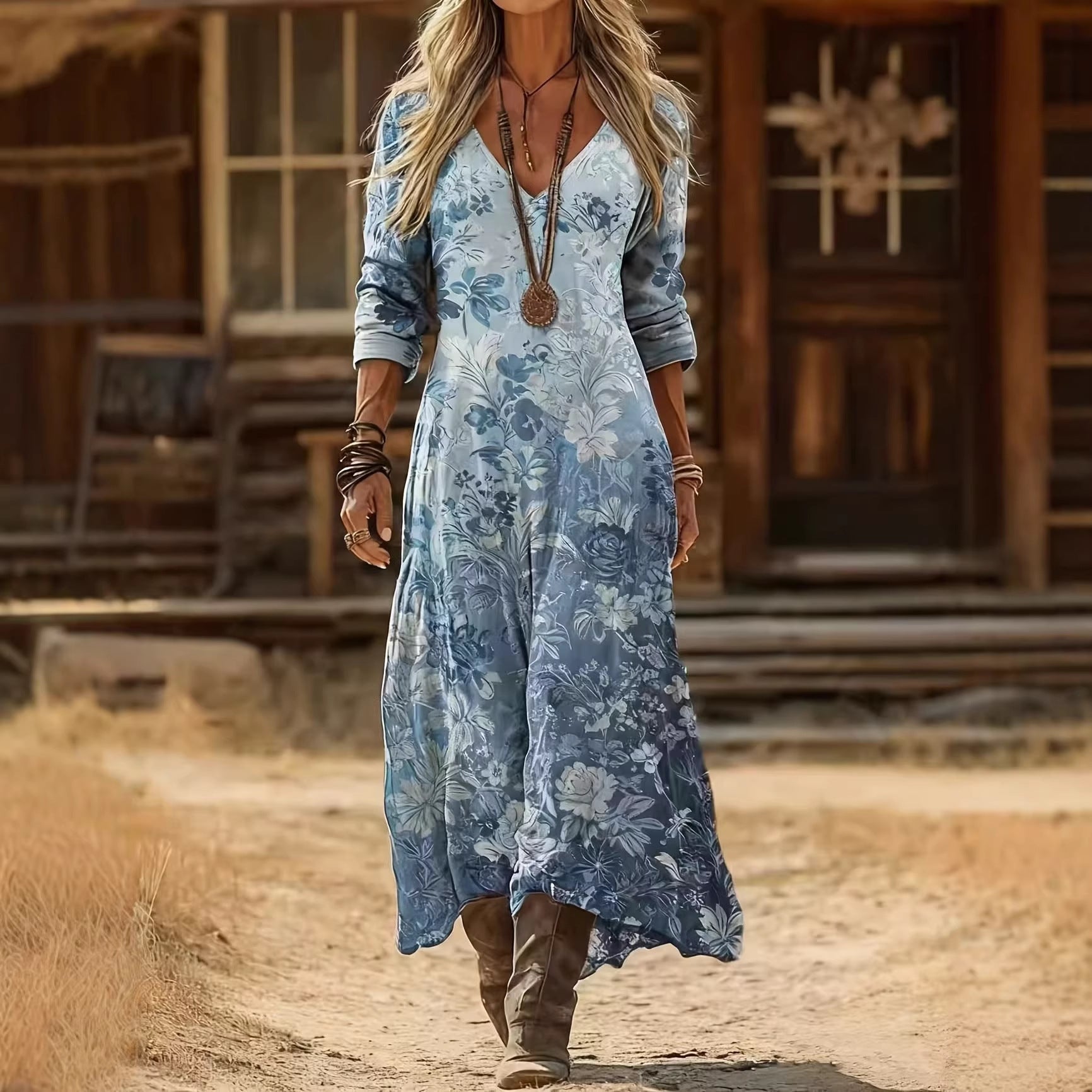 Popular Women's Creative Printed Wear Midi Dress