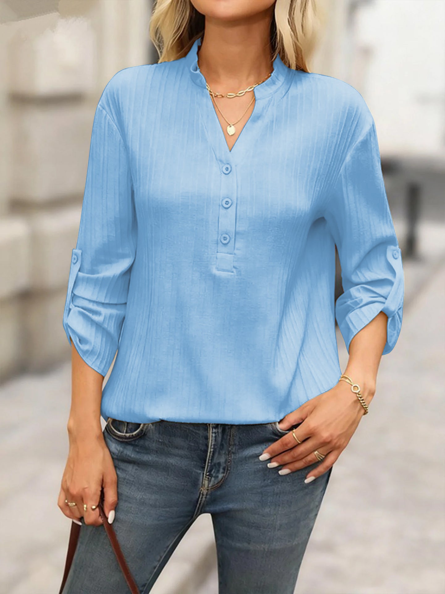 Women's Half Button Shirt Fashion Versatile Blouse