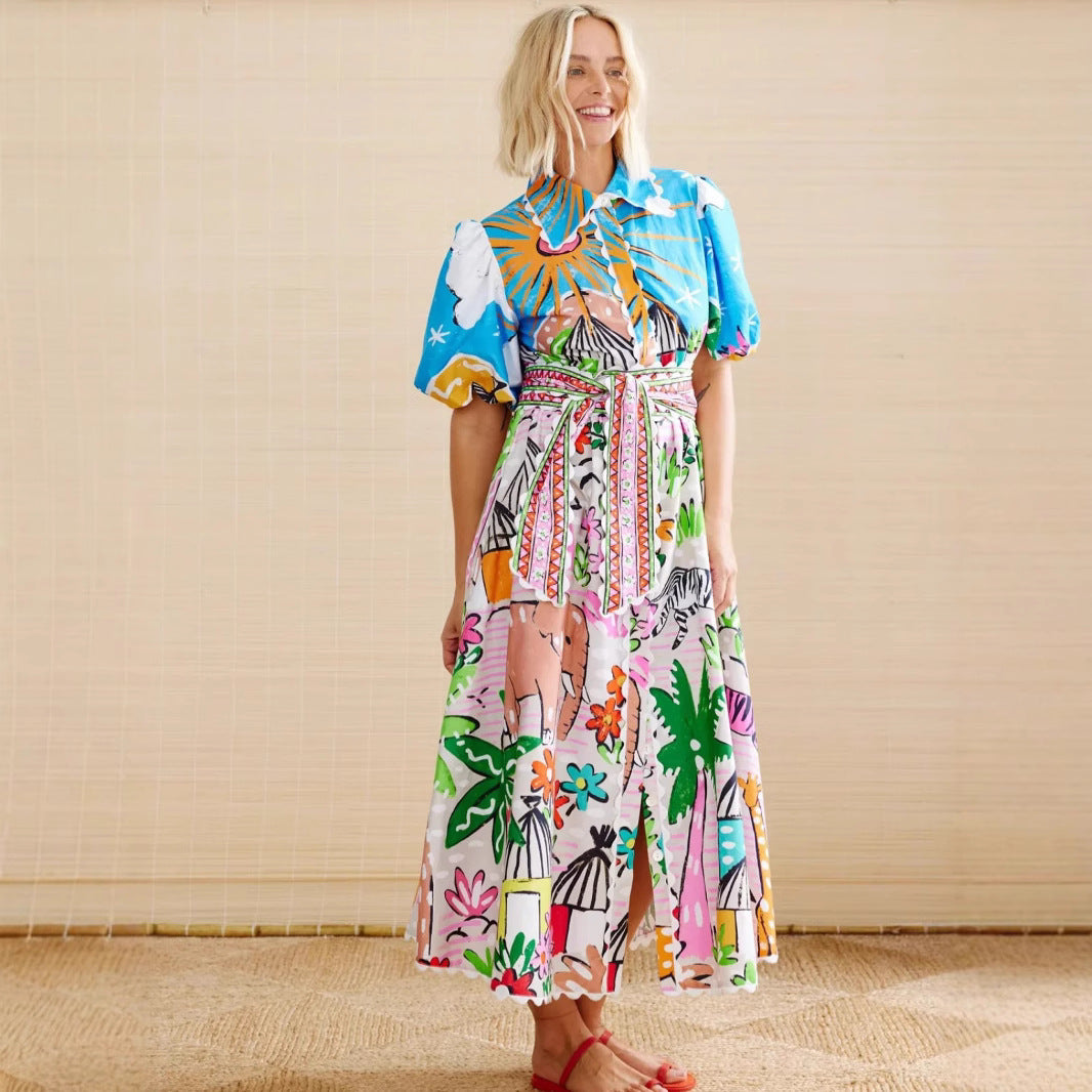 Creative Linen Personality Printed Shirt Collar Cardigans