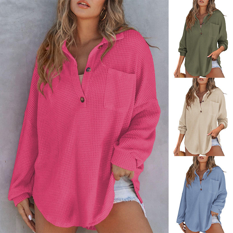Attractive Elegant Women's Waffle Knit Waist Tops