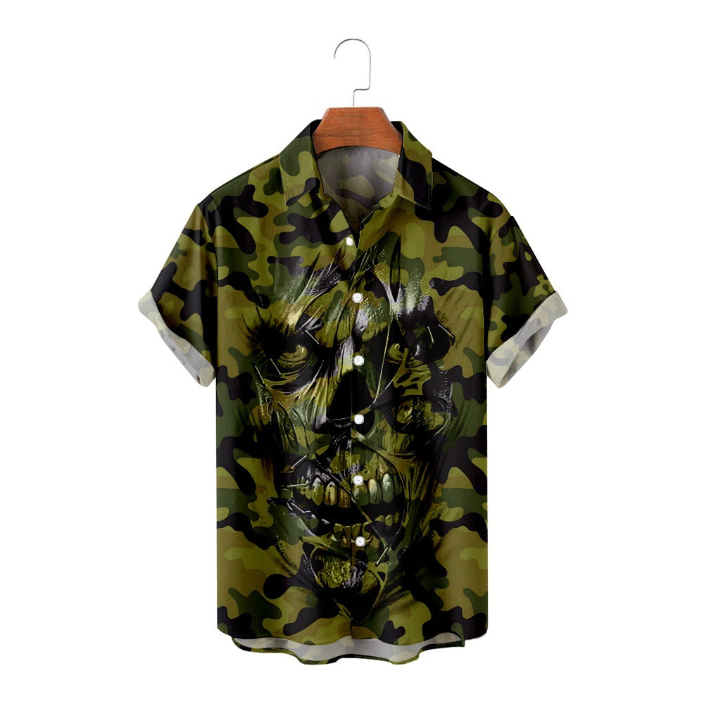 Skull Peripheral Digital Printing Casual Short-sleeved Blouse