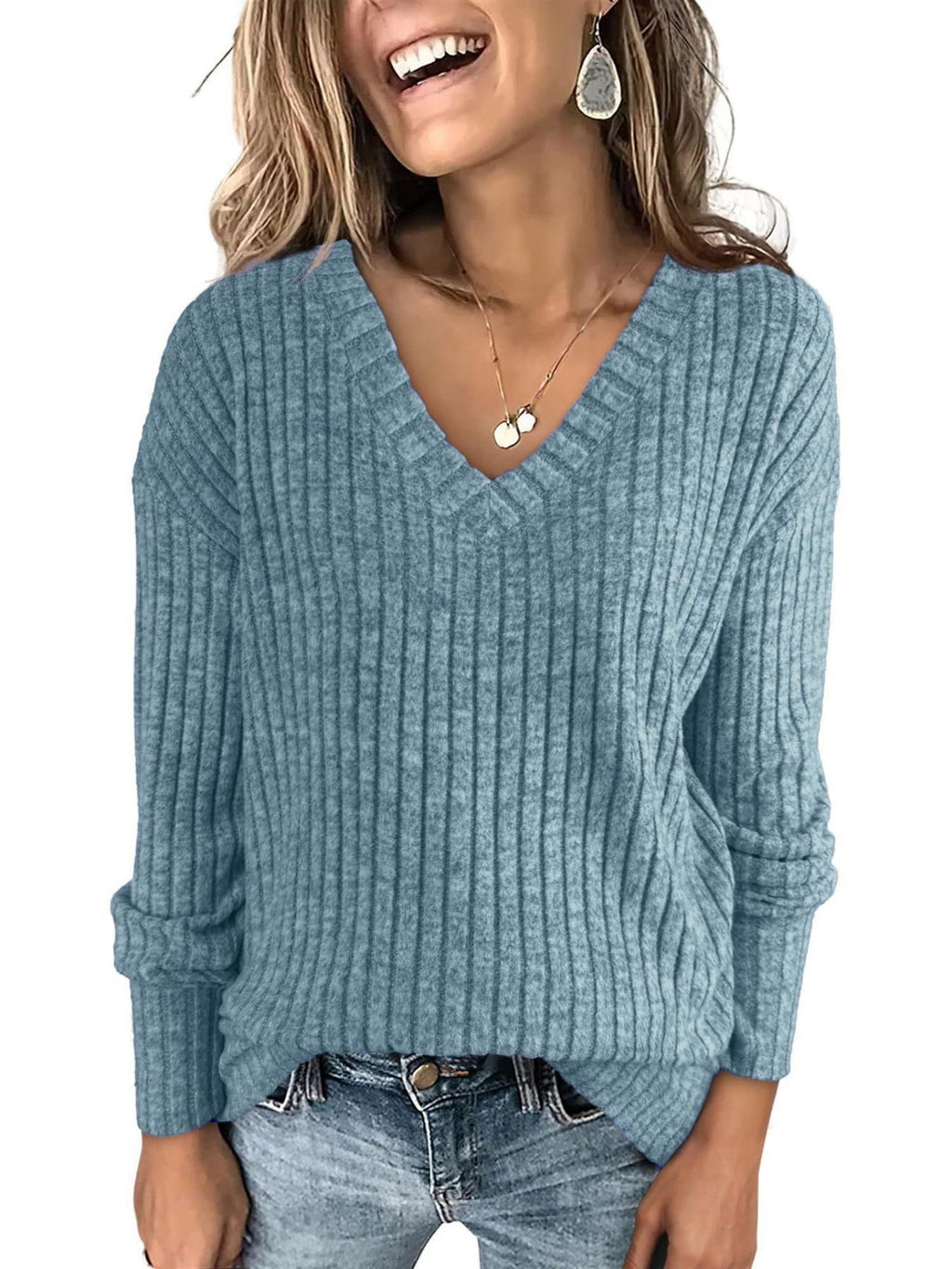Women's Long-sleeved Sunken Stripe Brushed Knitted T-shirt Women's Sweater