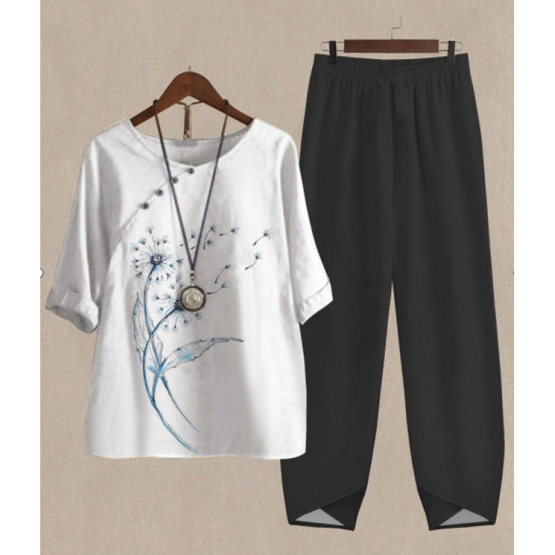 Women's Casual Round Neck Half Sleeve Shirt Suits
