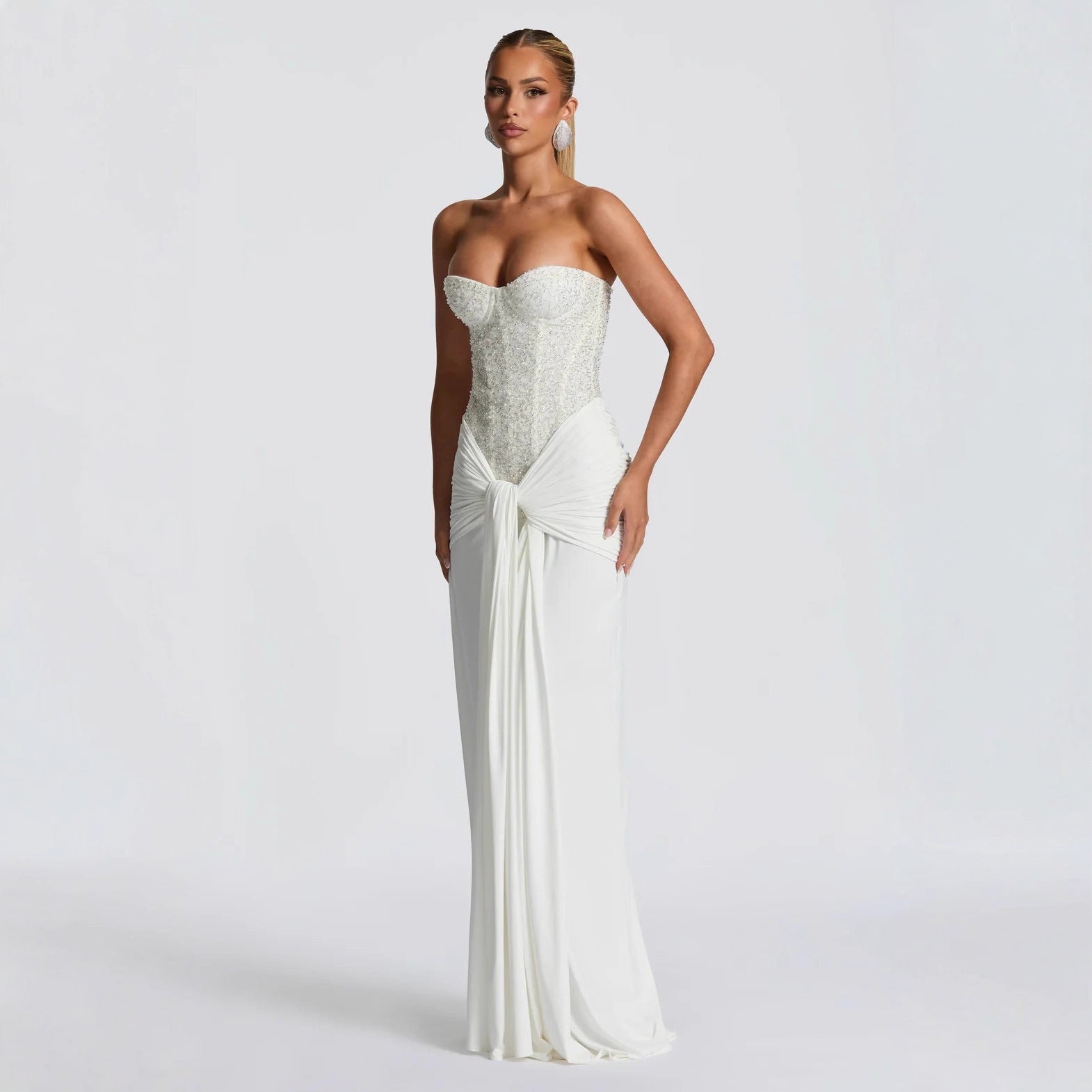 Women's Long Sexy Deep Tube Zipper Slim Fit Dress