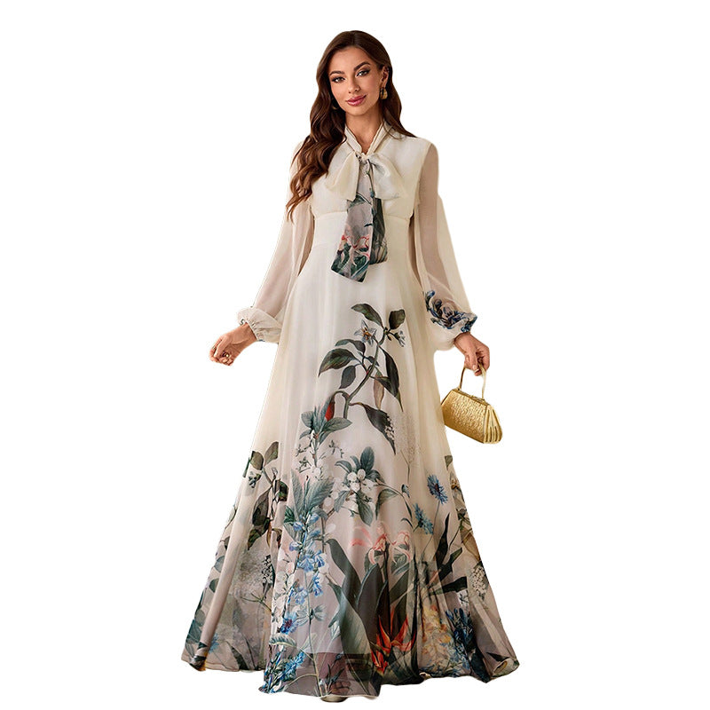 Fashionable Elegant Printed Large Swing Long Dress