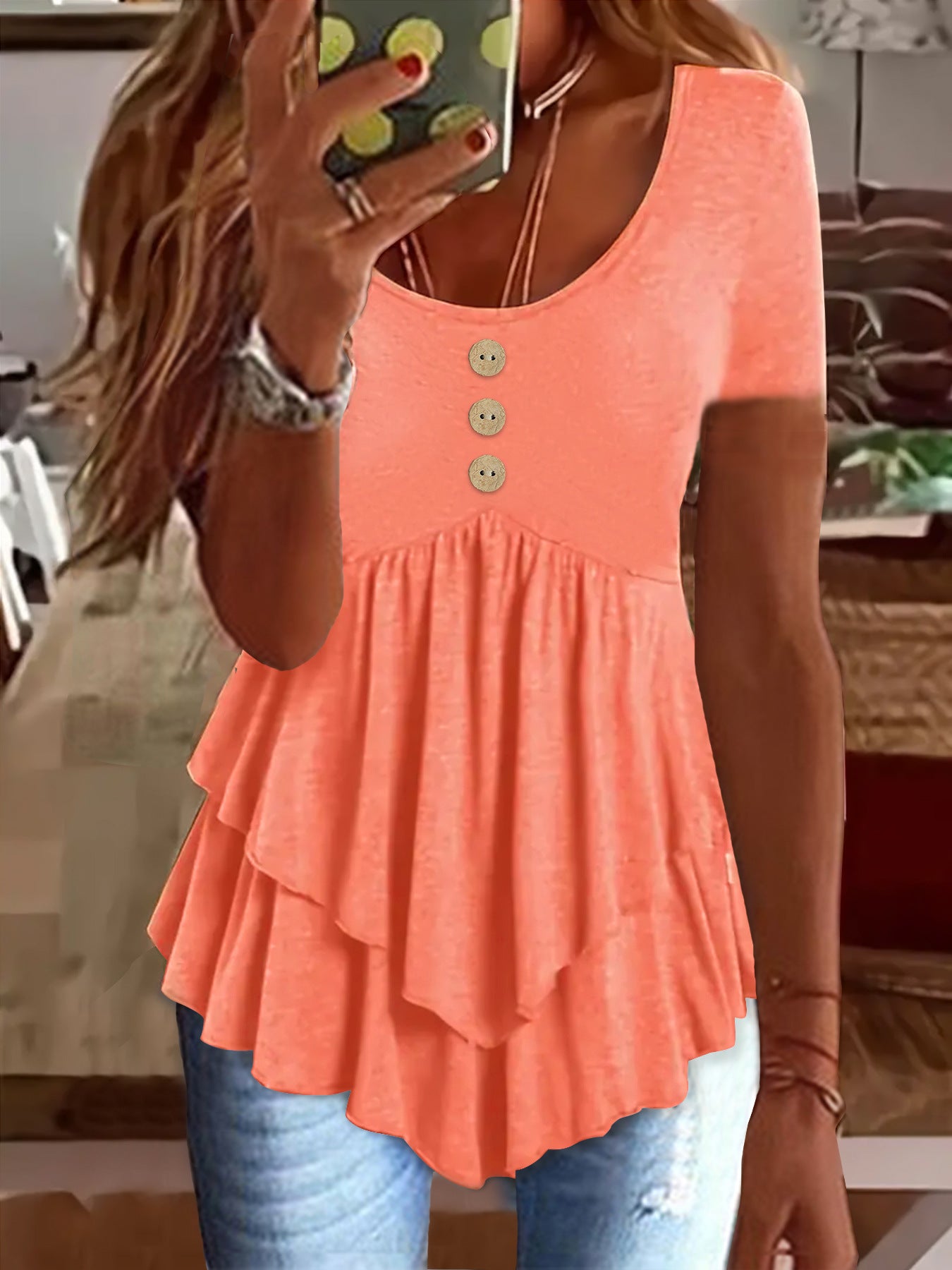 Women's Fashion Casual Solid Color Short-sleeved Dress Tops