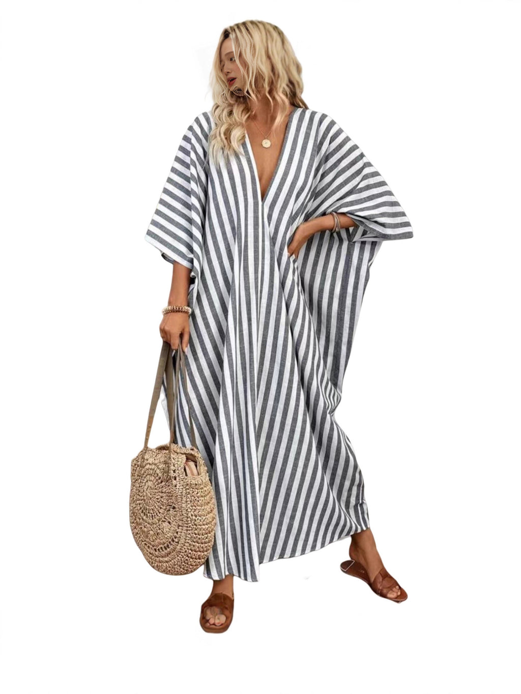 Fashion Loose Casual Striped Long Holiday Dress