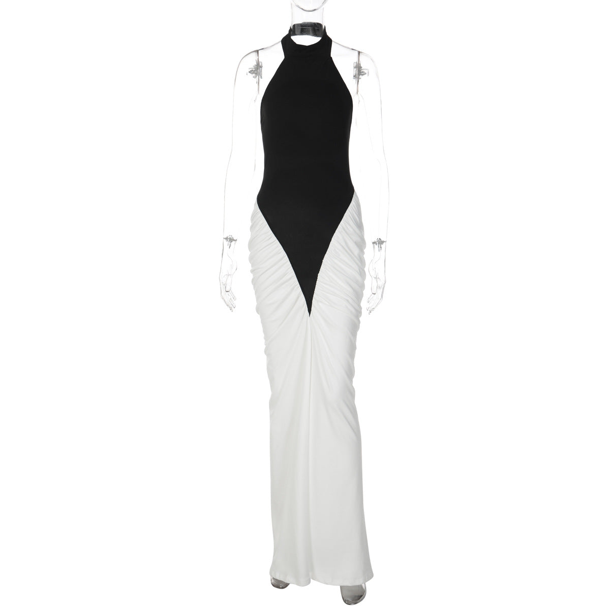 Women's Sexy Backless Halter Stitching Contrast Color Clothing