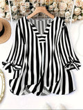 Autumn Summer Striped Three-quarter Sleeve Casual Blouse