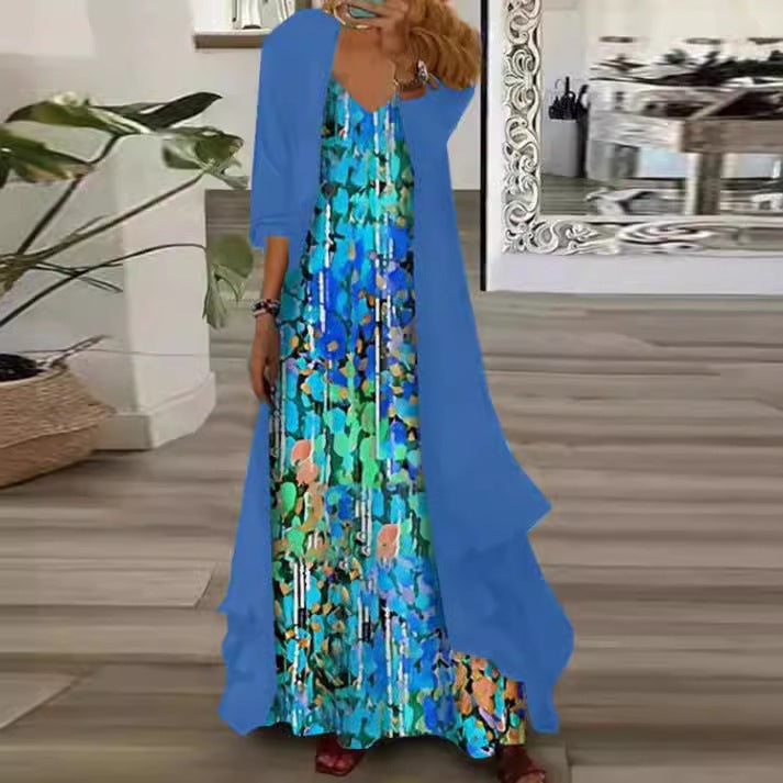 Women's Independent Floral Printed Wear Inner Two-piece Dress