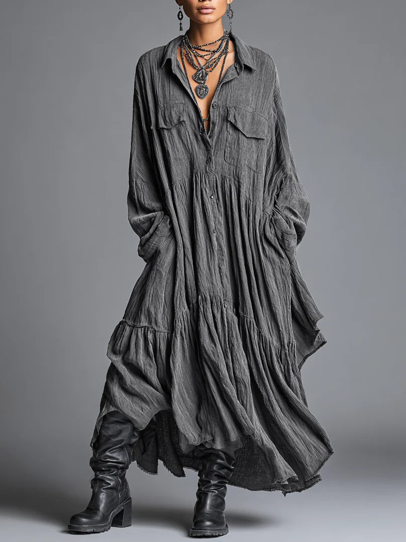 Women's Loose Pleated Long Sleeve Shirt For Dress