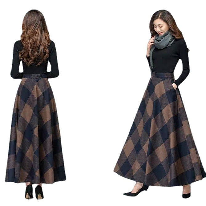 Women's Woolen High Waist Long Slimming A- Line Skirts