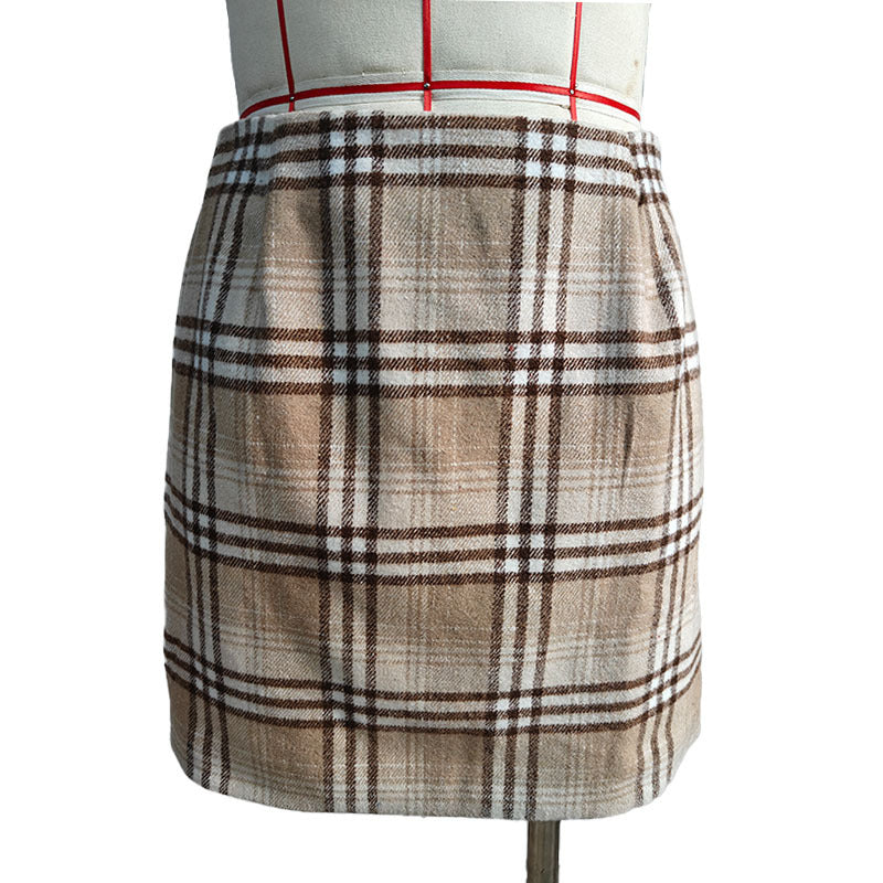 Women's High Waist Tartan Tight Pencil Hip Skirt